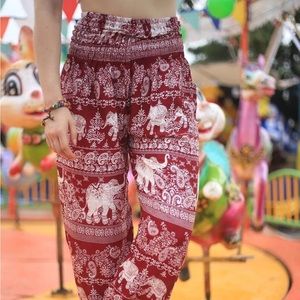 The Elephant Pants - Maroon Bohemian Style Harem Pants with Elephants